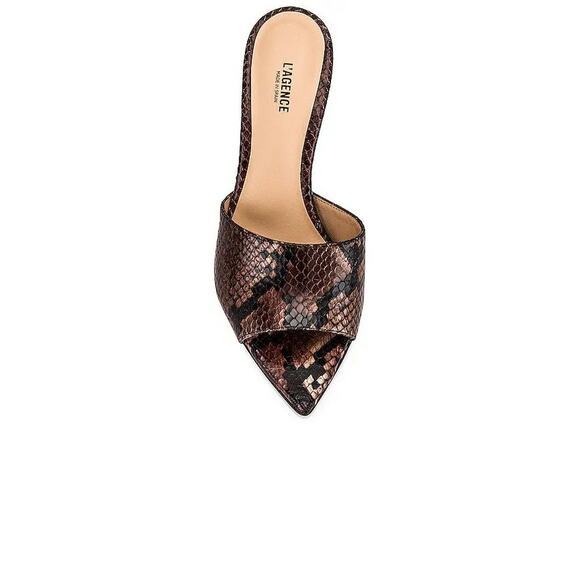 L'Agence Lolita 85mm Snake Embossed Leather Sandals Heels in Chocolate EU 38 - Picture 2 of 6